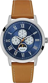 GUESS Watch for Men, Quartz Movement, Analog Display, Brown Leather Strap-W0870G4