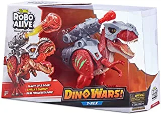 ZURU Robo Alive Dino Wars Walking T-Rex Toy with Epic Armor و Dino Blaster & Light Up Features and Lifelike Roars