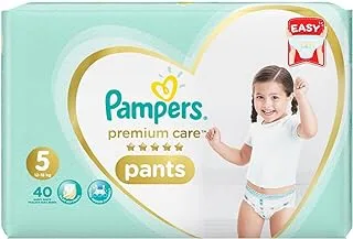 Pampers Premium Extra Care Pants, Size 5, 12-18kg, with lotion with aloe vera, 40 diapers. (Pack may vary)