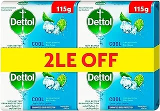 Dettol cool anti-bacterial bathing soap bar for effective germ protection, personal hygiene & odour protection , mint & bergamot fragrance, 4 pieces 115g @20% off