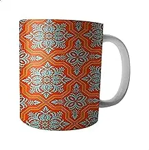 Shapes Printed Ceramic Mug - Orange and Light Blue