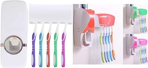 Automatic Toothpaste Dispenser 5 Toothbrush Holder Set Wall Mount Stand