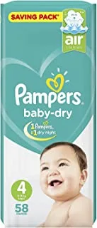 حفاضات بامبرز Baby-Dry ، مقاس 4 ، كبير ، 9-18 كلغ ، 58 قطعة