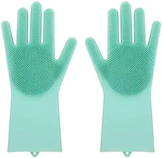 Magic silicone gloves with wash scrubber heat resistant for cleaning, household, washing the car, washing pets