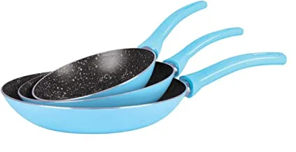 Grandi Cook Pop Frypan Set 16-18-24 Baby Blue and Granite Black