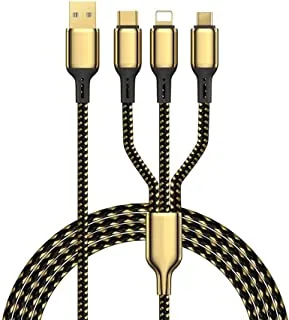 WIWU GD-104 3 In 1 USB Compatible Type-C/Lightning/Micro 18K 20W Data Cable, Golden - 1.2m