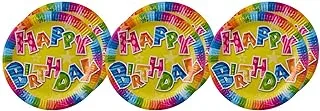 Party happy birthday print paper party plates set, 9 inch, 863174/6 multi color set of 6