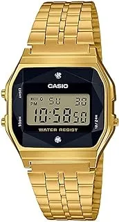 Casio Men's Digital Dial Stainless Steel Band Watch Encrusted with Diamonds - Gold, A159WGED-1DF