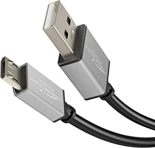 KabelDirekt - كابل Micro USB 2.0 - 2 متر - (كابل بيانات عالي السرعة وكابل شاحن ، مناسب للهواتف الذكية والأجهزة اللوحية مع منفذ Micro USB ، أسود / رمادي فلكي)