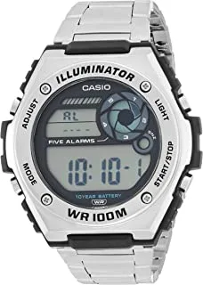 Casio Youth Stainless Steel Band Digital Watch for Men - Silver and Black