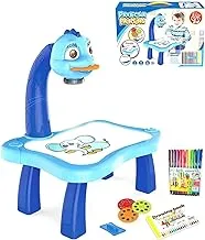 Child learning desk with smart projector, kids educational painting table with light music children projection drawing playset table, birthday gift for kids boys girls (a-blue, one size)