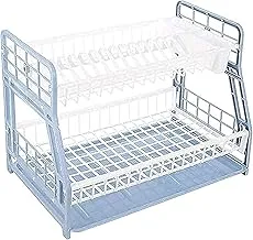 El Yassin Plastic Dishes Rack with Drying Tray, 60 x 40 cm - Light Blue and White