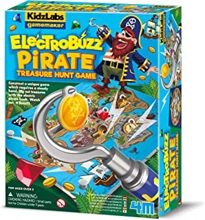 4M Electrobuzz Pirate Game from KidzLabs Gamemaker, Construct and Compete, This Unique Game Requires a Steady Hand to Avoid The Buzzer as You Collect Treasures, Ages 5+