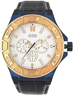 GUESS Watch for Men, Quartz Movement, Analog Display, Blue Leather Strap-W0674G7