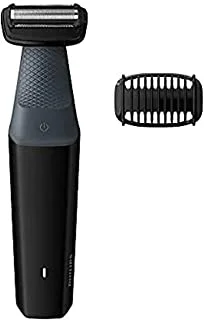 Philips Bodygroom Series 3000 Showerproof body groomer – Skin Friendly Shaver – 1 Click-on Comb 3mm – 50mins Cordless Use/8h Charge – Black/Grey – BG3010/15