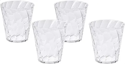 Omada Design 4 Transparent Acrylic Drink Glasses 11,83 fl oz Coloured, Diamond Line, Clear