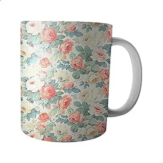 Flower and Roses Printed Ceramic Mug - Pink and Green