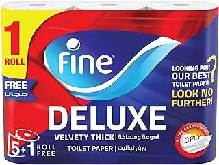 Fine Deluxe - 3 Ply Toilet Tissue Paper - 6 Rolls