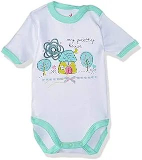 Papillon Cotton Half Sleeves Bodysuit For Unisex-White&Mint Green-6-9Months