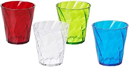 Omada Design 4 Transparent Acrylic Drink Glasses 11,83 fl oz Coloured, Diamond Line, Assorted Colors