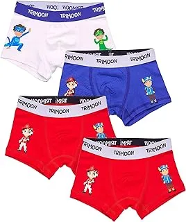 Trimoon kids underwear treo howdi moon cotton printed elastic waist boxer for boys, 4 pieces - white, blue and red, 6-8 years