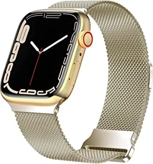 Generic Replacement adjustable stainless steel mesh wrist strap for iwatch series 7 (gold,45mm)