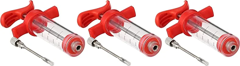 Generic Plastic Flavour Injector Syringe Seasoning Sauce Gadget Needle Set Of 3 Pieces - Clear Red