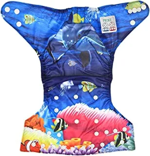 Mix & Max tarpaulin Washable Diapers Printed Fish For Boys-Blue