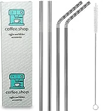 coffee.shop Stainless Steel Reusable Metal Drinking Straws for Juices, Cold Beverages, Shakes (Silver) - Set of 4 Pieces