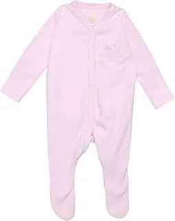 Komkom Long Sleeve & Footed Salopette Pink-Embroidered Size 0-3 M