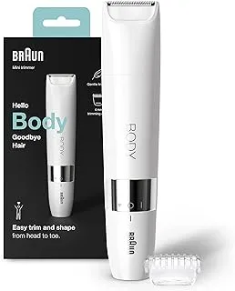 Braun Body Mini Trimmer For Gentle Body Hair Removal, Precision Trimmer, Wet & Dry, 100% Waterproof, BS1000, White