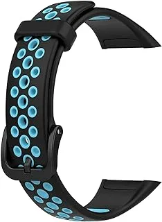 Double color breathable replacement strap smart watchband bracelet for honor band 6 (black blue)-one size