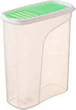 Qasem plastic grains storage box with cover, 2.5 liters - clear and green