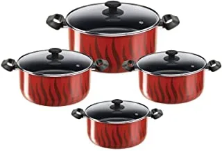 Tefal Tempo Stewpot Set With Glass Lid, Size (18-20-24-26) cm, Red - 220091010