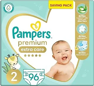 Pampers premium extra care diapers, size 2, 3-8 kg, with lotion with aloe vera, 96 baby diapers