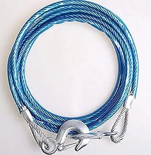 TOT Car Vehicle Boat Steel Wire Towing Pull Strap Rope with Hook Heavy Duty Tow Cable (Blue)