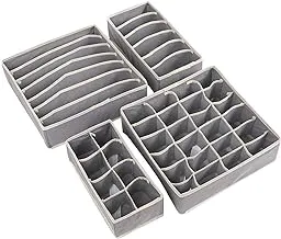 4 Pack Gray Folding Closet Underwear Wardrobe Closet Organizer Drawer Divider Storage Boxes For Underwear Bra Sock Ties Scarves 6/7/8/24 Cells Non-Woven Moisture-Proof Fabric