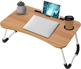 Laptop desk, inaya portable laptop bed tray table notebook stand reading holder with foldable legs & cup slot for eating breakfast, reading book, watching movie on bed/couch/sofa (wooden brown)