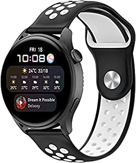 حزام سيليكون قابل للتنفس لساعة Samsung Galaxy Active 2 / Galaxy Watch 3 44mm / Galaxy Watch 42mm / Gear S2 Classic (أسود وأبيض)