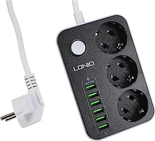 LDNIO SE3631 Power Strip 3 Power Sockets and 6 USB Ports - Black