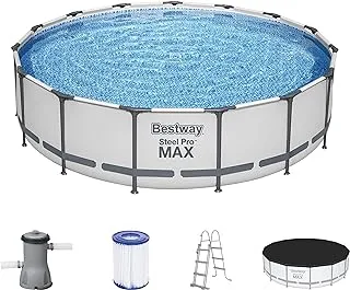 Bestway Steel Pro MAX مجموعة كاملة من مسبح فوق الأرض مع مضخة تصفية ، قطر 457 × 107 سم ، رمادي ، دائري