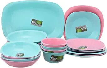 Eco Plast Dinnerware Plates Set - 21 Pcs - (Turquoise & Pink) Eco Plast