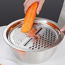 DELITLS 3 in 1 Vegetable Cutter, Multipurpose Kitchen Graters Cheese Grater with Stainless Steel Drain Basin Basket, Fine Strainer, Vegetable Slicer for Vegetables Fruits