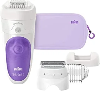 Braun Silk-épil 5 SensoSmart SE5-549GS – Wet & Dry Cordless Epilator with 4 extras including a Shaver Head and a Trimmer Cap, Beauty Pouch Set (International Warranty)