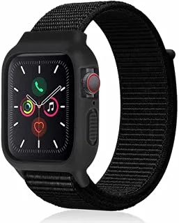 Nylon sport loop band with case size 44mm protective silicone bumper case with nylon strap for apple watch series 6/5/4/se (black)