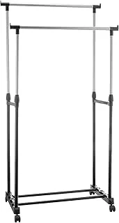 Cloth rack 2 pole, metal black double pole telescopic clothes hanger -[7665]5643453901, One Size