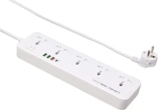 LDNIO SC5415 Surge Fast charging Power Strip with 5 Ac Outlets & 4USB Charging Ports 2m Extension PD power Soket - White