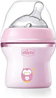 Chicco natural feeling anti-colic baby bottle for 0+ months, 150 ml, with soft silicone teat and double valve, natural and instinctive feel when vacuuming, plastic bottle