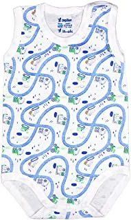 Papillon cotton sleeveless bodysuit underwear printed cars for boys-white&blue-0-3month