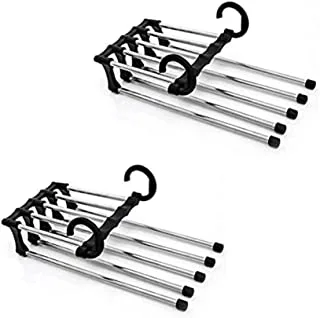 Aluminum 5 in 1 hangers for pants and handkers set of 2 pieces - silver black, One Size